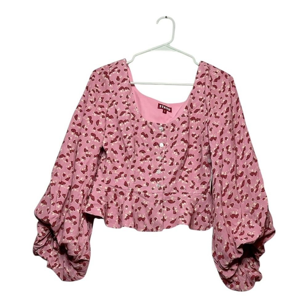 Women’s NWT Staud Gisele top in‎ pink blush mushroom print with peplum, size 8